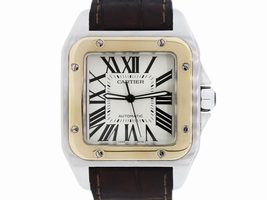 Cartier Santos 100 XL Two-Tone on Brown Alligator Strap 38mm Cartier