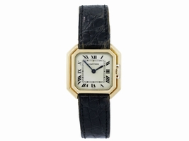Cartier 18K Yellow Gold on Leather Strap 25mm Womens Cartier