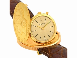 Corum 18K Yellow Gold & Leather Hidden Coin Strap Manual 35mm Mens Corum