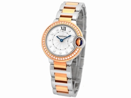 Cartier Ballon Bleu w3bb0009 Stainless Steel & 18K Rose Gold Diamond 28mm Womens Cartier