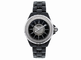 Chanel J12 H1708 Ceramic Diamond Bezel Black Dial 33mm Womens |