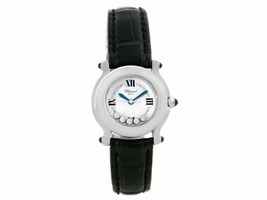 Chopard Happy Sport 27/8245-23 Stainless Steel & Leather White Dial wFloating Diamond 26mm Womens Chopard