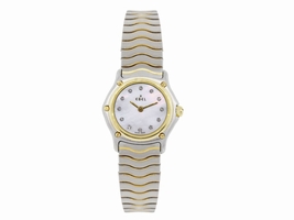 Ebel Sport Classic Two Tone Stainless Steel and 18K Yellow Gold Mother Of Pearl Diamond Dial 26mm Womens Ebel