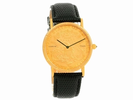 Corum 20 Dollars Coin Double Eagle 18K Yellow Gold & Leather 36mm Mens 1895 Corum