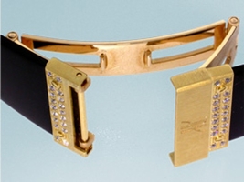 Hublot "Classic Elegance" 18K Yellow Gold Blue Sapphire & Diamond Pav Strap Hublot