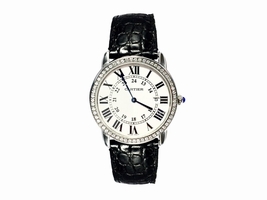 Cartier Stainless Steel Leather & Diamond 36mm Cartier