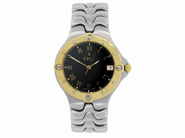 Ebel Sportwave Two Tone Stainless Steel & Gold Plated Black Dial 38mm Mens Ebel