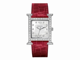 Hermes Heure H PM Diamond With Ember Alligator Leather Strap Womens Hermes