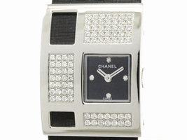 Chanel H1183 18K White Gold & Leather wDiamond Quartz 22mm Womens Chanel
