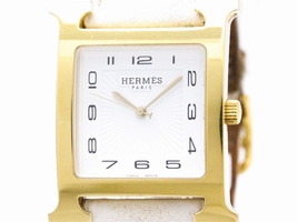 Hermes Heure H HH1.801 Gold Plated / Leather 30mm Mens Hermes