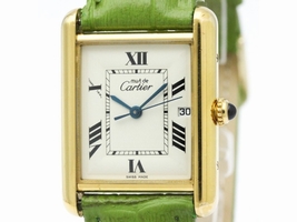 Cartier Must Tank Gold Plated & Leather Ivory Dial Quartz 25mm Mens Cartier