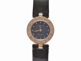 Bulgari B-Zero BB22G Yellow Gold Stainless Steel & Black Leather Quartz 22mm Womens Bulgari