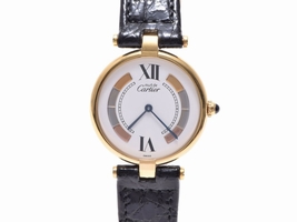 Cartier Vermeil Gold Plated and Leather Quartz 30mm Womens Cartier