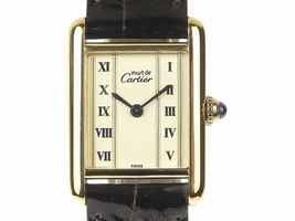 Cartier Must Tank Gold Plated 925 Sterling Silver and Leather Quartz 19mm Womens Cartier