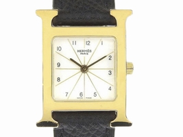 Hermes Heure H HH1.201 Gold Plated Stainless Steel & Leather Quartz White Dial 24mm Womens Hermes
