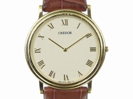 Seiko Credor 5A74-0530 18K Yellow Gold & Leather White Dial Quartz 32mm Mens Seiko