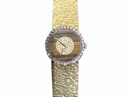 Rare Piaget 18K Yellow Gold Tiger Eye Diamond Bezel Lady's Wrist Piaget