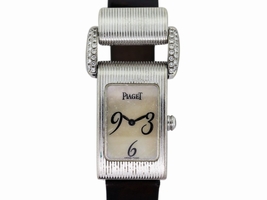 Piaget 18K White Gold & Leather Mother Of Pearl with Diamond 29mm Womens Piaget