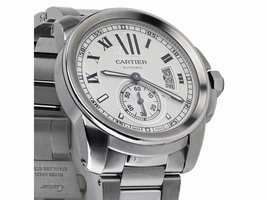 Calibre de Cartier Silver Dial Stainless Steel Automatic Skeleton Men's