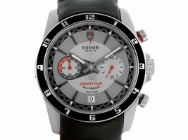 Tudor Grantour 20550N Grey Dial Black Leather Strap Stainless Steel 42mm Mens Tudor