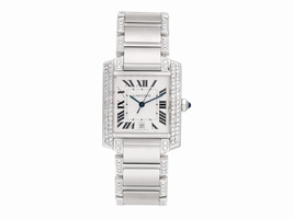 Cartier Tank W51002Q3 Stainless Steel with Custom Diamonds Unisex Cartier