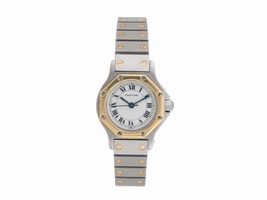 Cartier Santos Octagon Stainless Steel and 18K Yellow Gold Automatic 25mm Womens Cartier