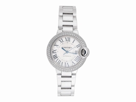 Cartier 18K White Gold Ballon Bleu WE902065 Diamond Bezel 33mm Womens Cartier