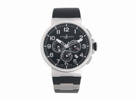 Ulysse Nardin Marine Chronograph 1503-150-3-6 Black Dial Black Rubber Mens Ulysse Nardin